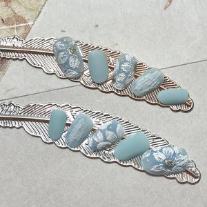 3D Blue flower art nail handmade gel nail, false nails, acrylic press on nail